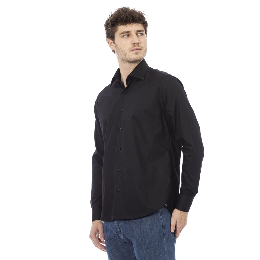 Black Cotton Men Shirt - GlamHub Luxury and Icon Brand Clothing