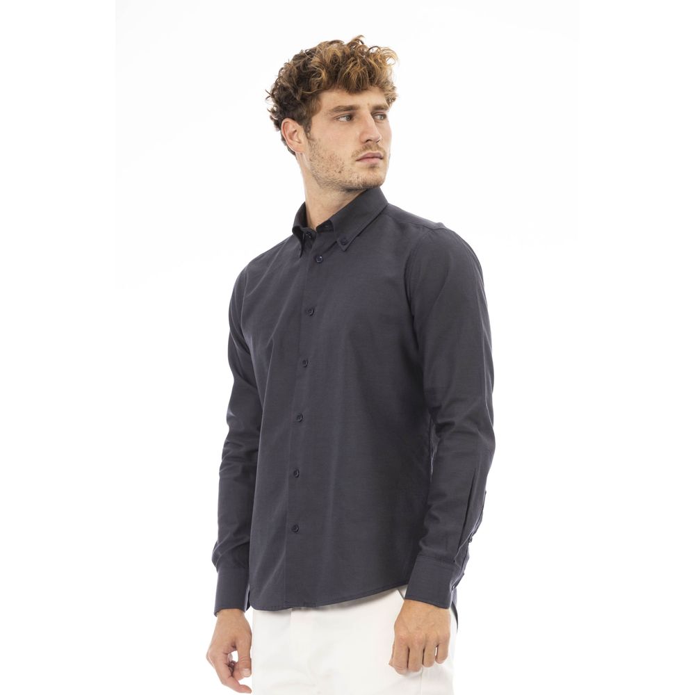 Gray Cotton Men Shirt - GlamHub Luxury and Icon Brand Clothing