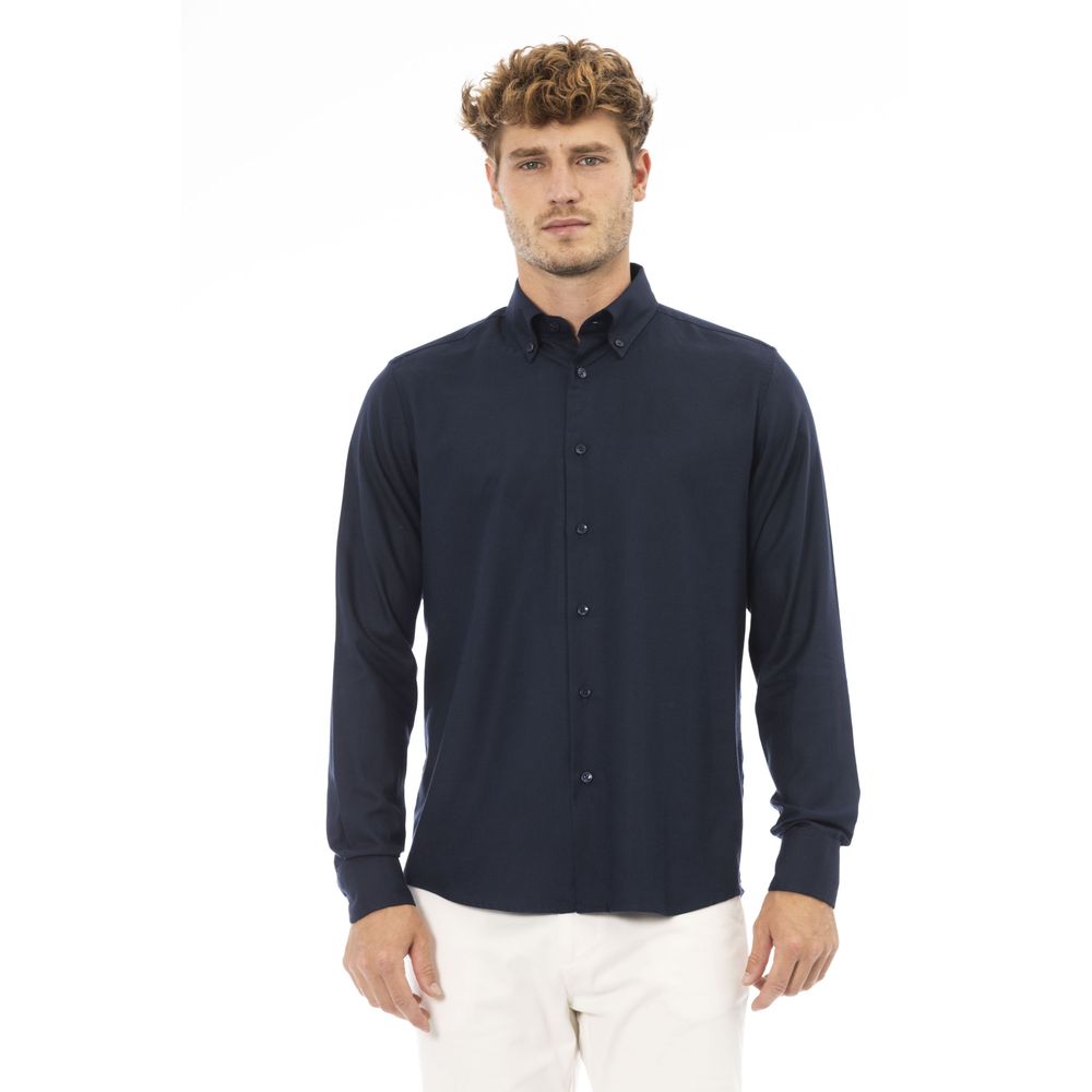 Blue Cotton Men Shirt - GlamHub Luxury and Icon Brand Clothing