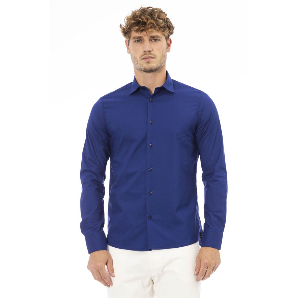 Blue Polyester Men Shirt - GlamHub Luxury and Icon Brand Clothing