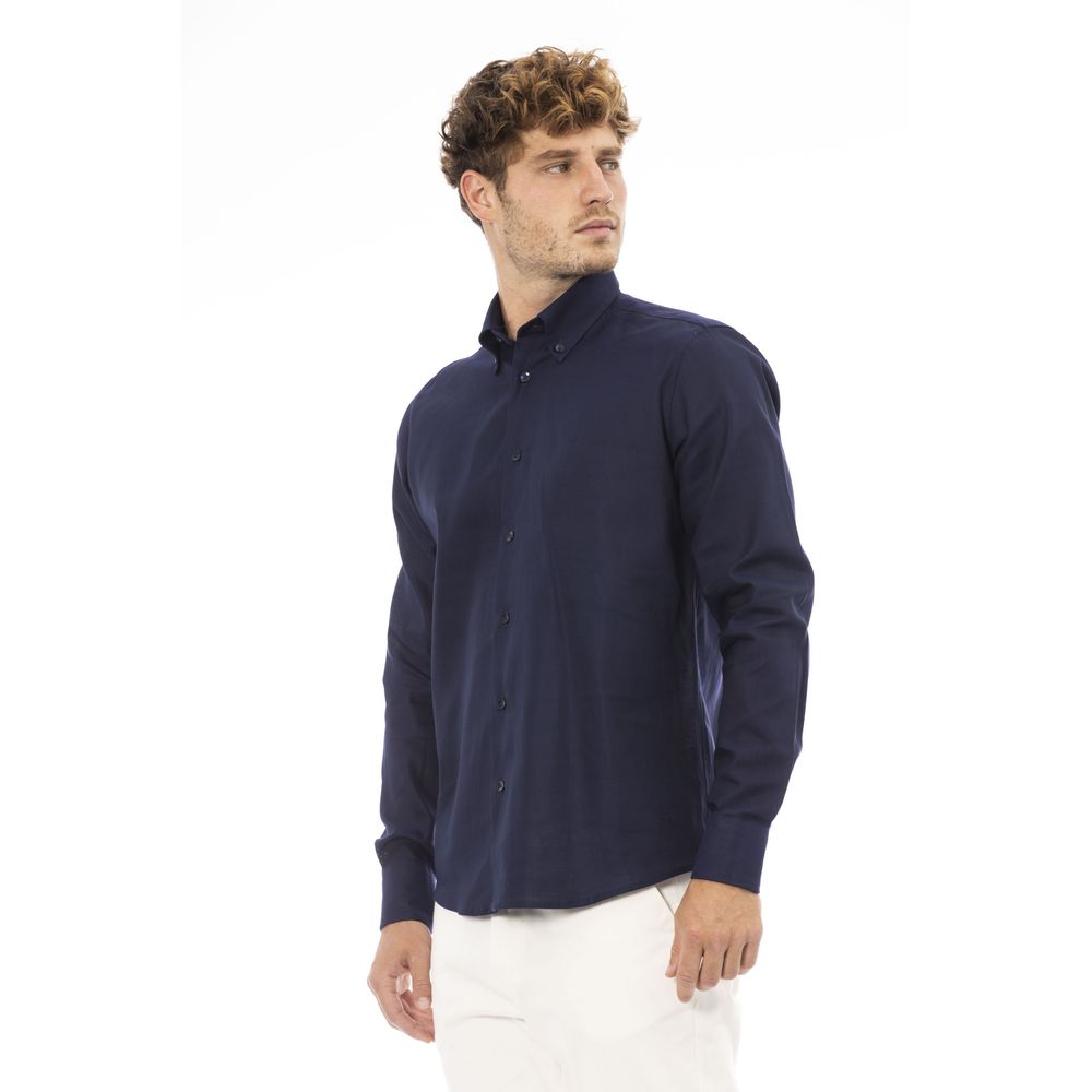 Blue Cotton Men Shirt - GlamHub Luxury and Icon Brand Clothing