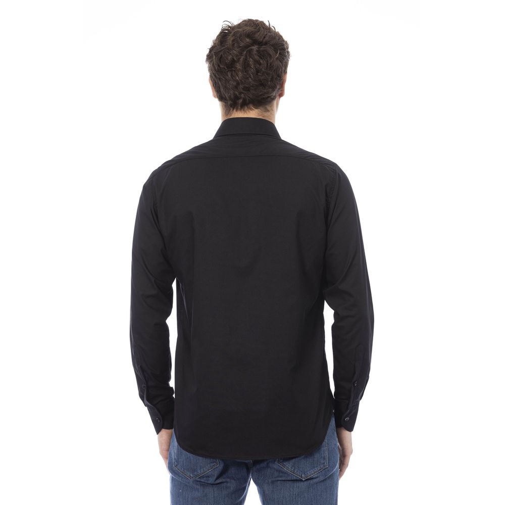 Black Cotton Men Shirt - GlamHub Luxury and Icon Brand Clothing