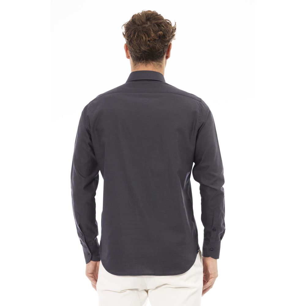 Gray Cotton Men Shirt - GlamHub Luxury and Icon Brand Clothing