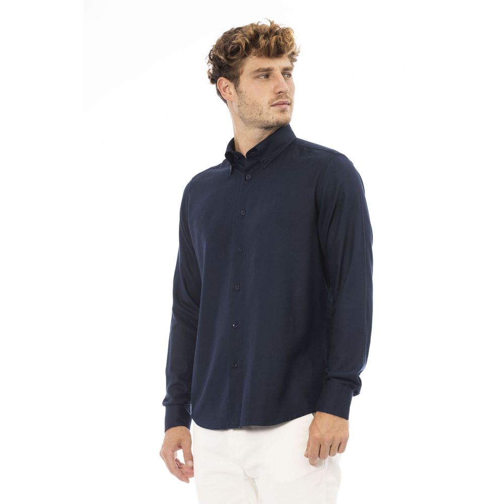 Blue Cotton Men Shirt - GlamHub Luxury and Icon Brand Clothing