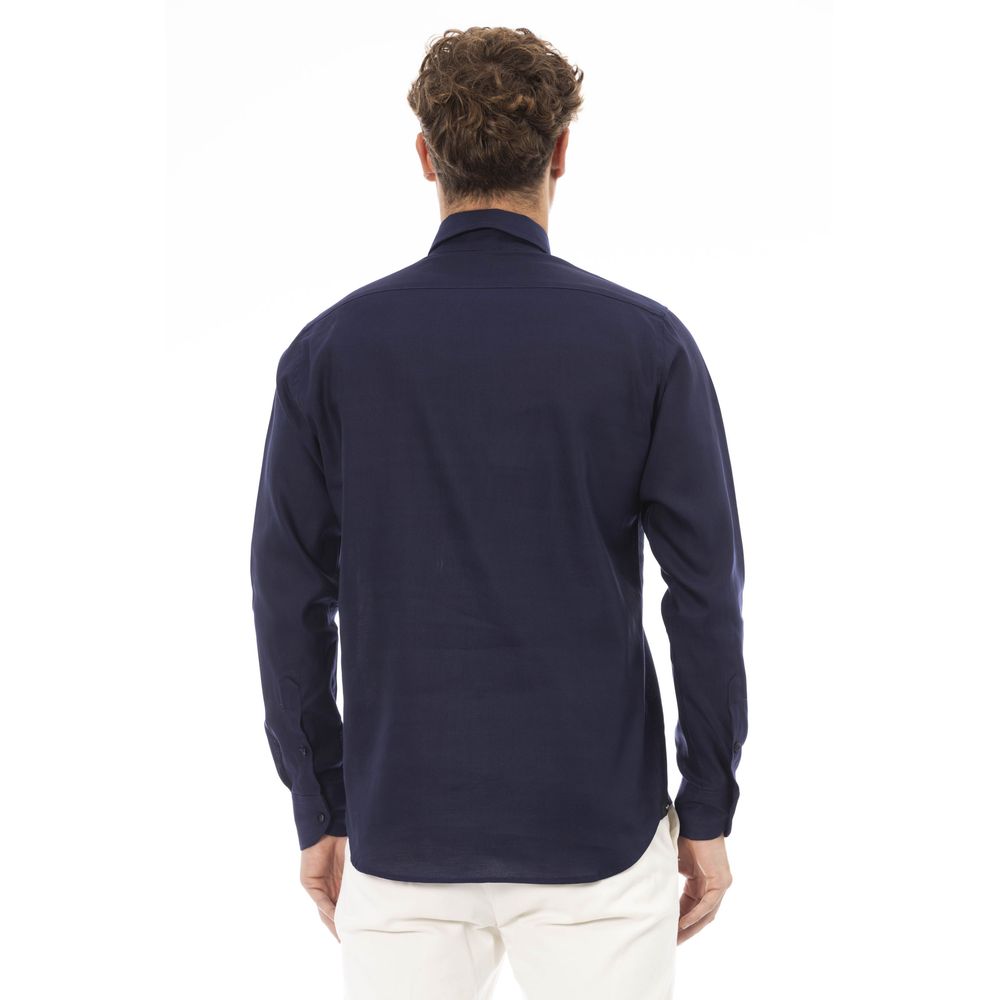 Blue Cotton Men Shirt - GlamHub Luxury and Icon Brand Clothing