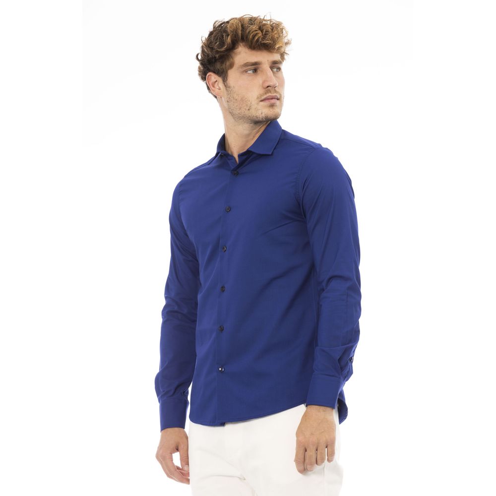 Blue Polyester Men Shirt - GlamHub Luxury and Icon Brand Clothing