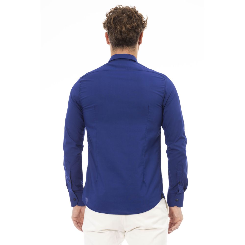 Blue Polyester Men Shirt - GlamHub Luxury and Icon Brand Clothing