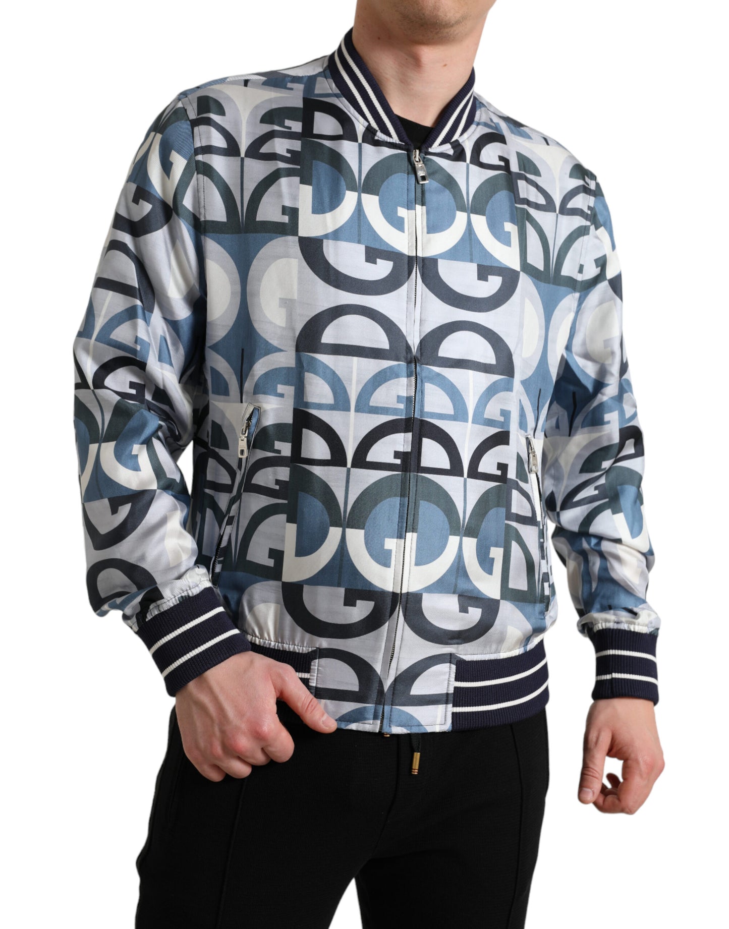 Multicolor Silk Bomber Jacket - Classic Elegance