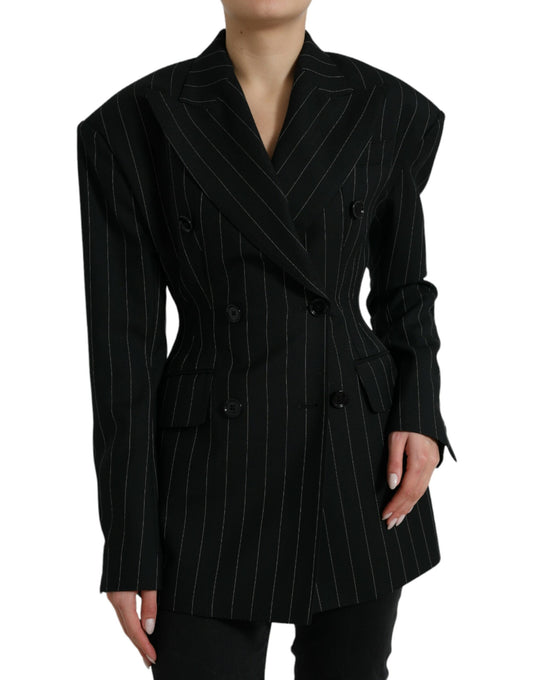 Elegant Striped Virgin Wool Blazer