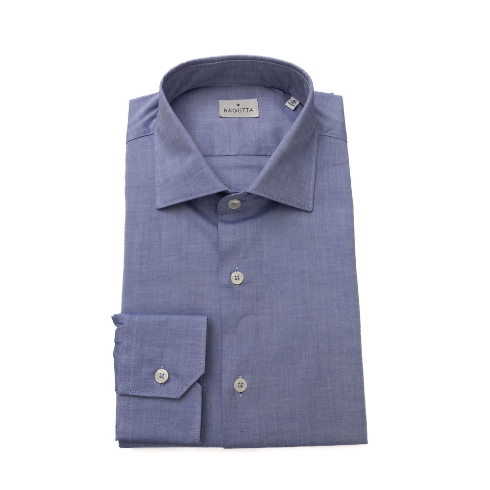 Light Blue Cotton Men Shirt - GlamHub Luxury and Icon Brand Clothing