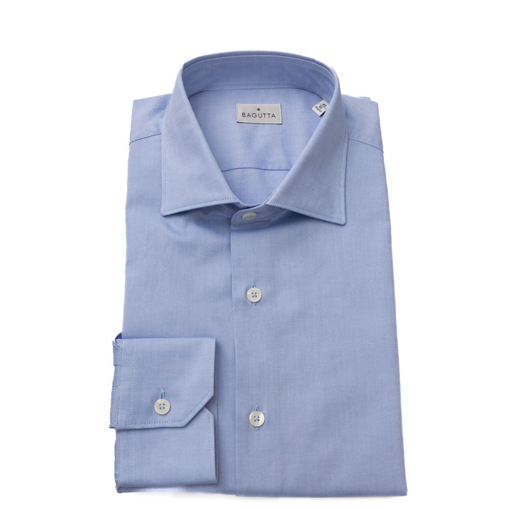 Light Blue Cotton Men Shirt - GlamHub Luxury and Icon Brand Clothing