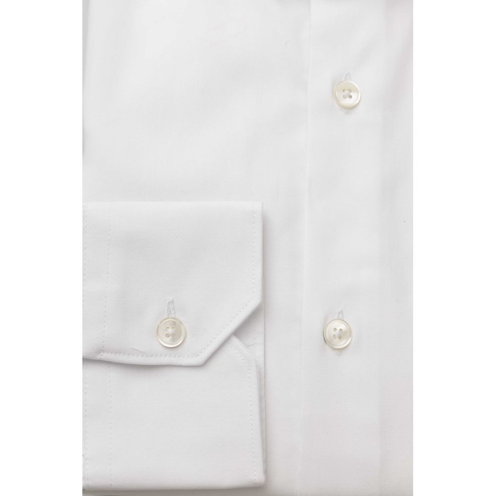 White Cotton Men Shirt - GlamHub Luxury and Icon Brand Clothing