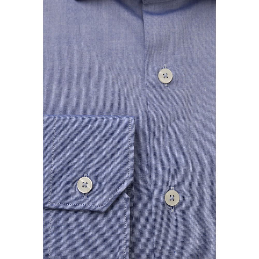 Light Blue Cotton Men Shirt - GlamHub Luxury and Icon Brand Clothing