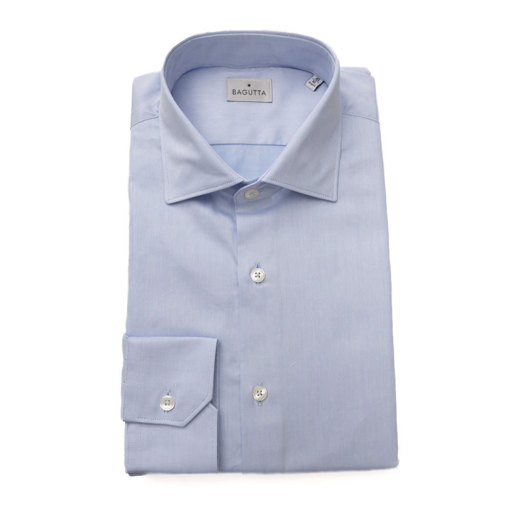 Light Blue Cotton Men Shirt - GlamHub Luxury and Icon Brand Clothing