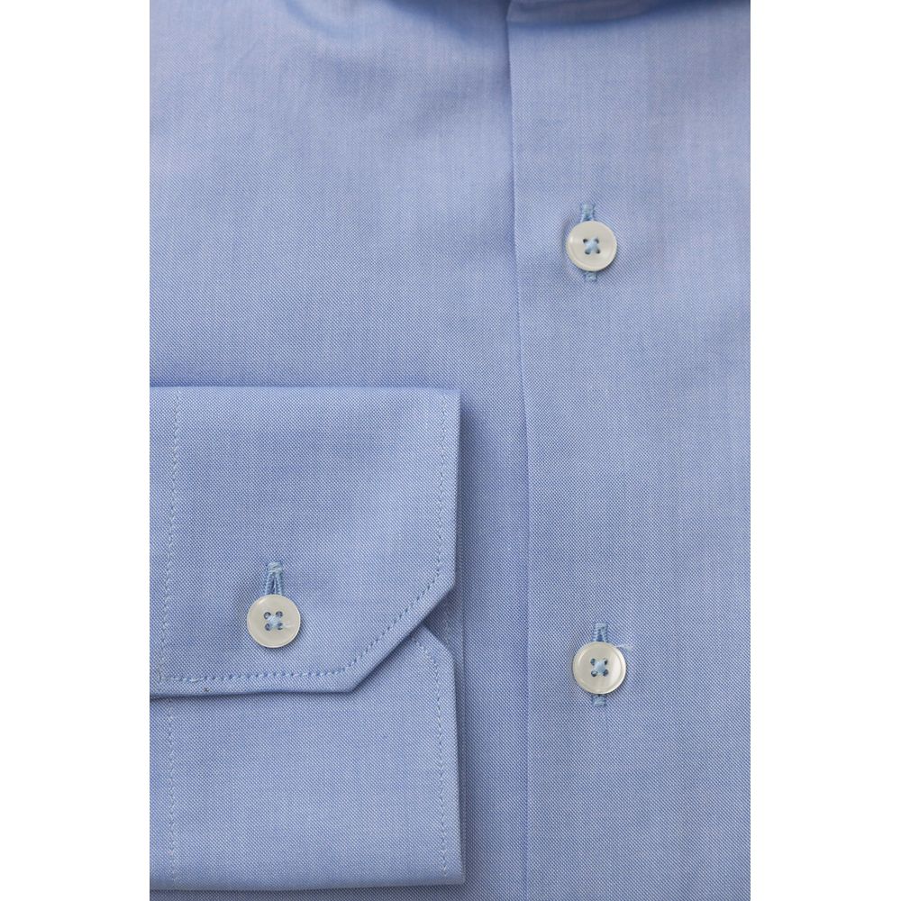 Light Blue Cotton Men Shirt - GlamHub Luxury and Icon Brand Clothing