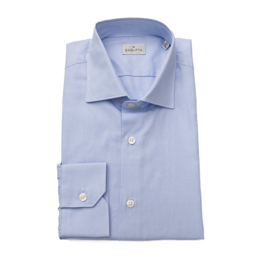 Light Blue Cotton Men Shirt - GlamHub Luxury and Icon Brand Clothing