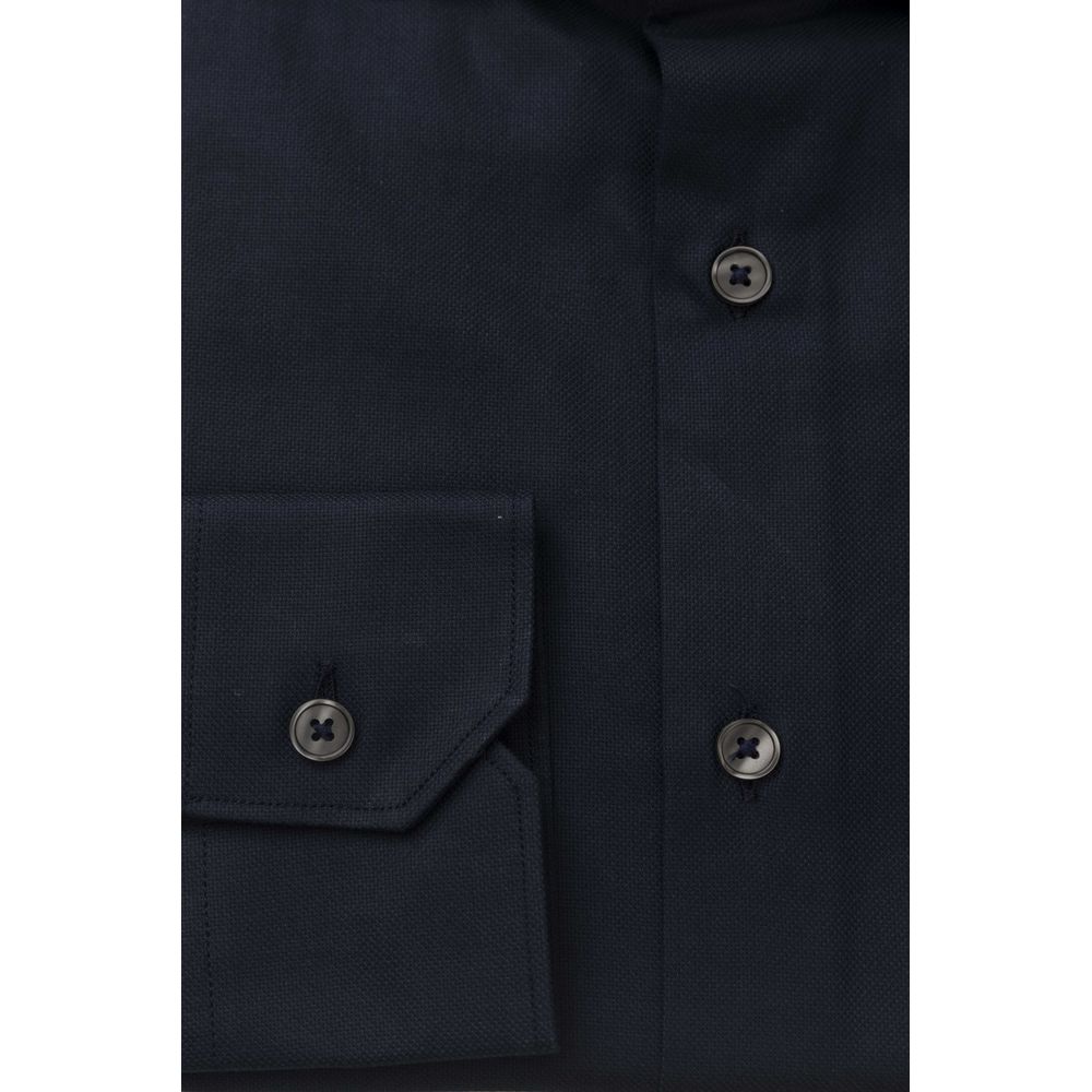 Blue Cotton Men Shirt - GlamHub Luxury and Icon Brand Clothing