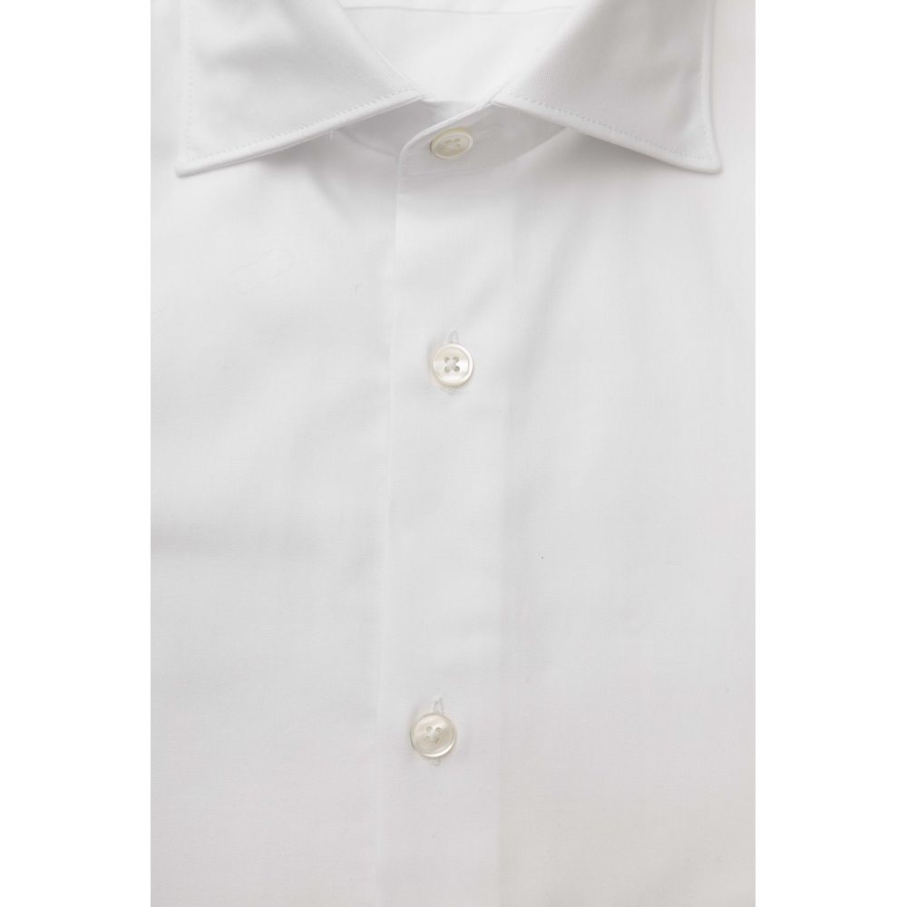 White Cotton Men Shirt - GlamHub Luxury and Icon Brand Clothing