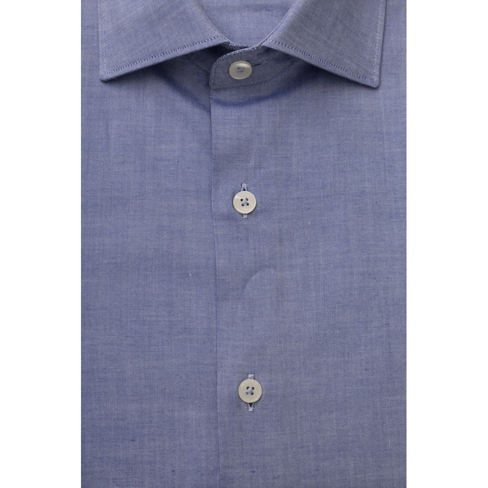 Light Blue Cotton Men Shirt - GlamHub Luxury and Icon Brand Clothing