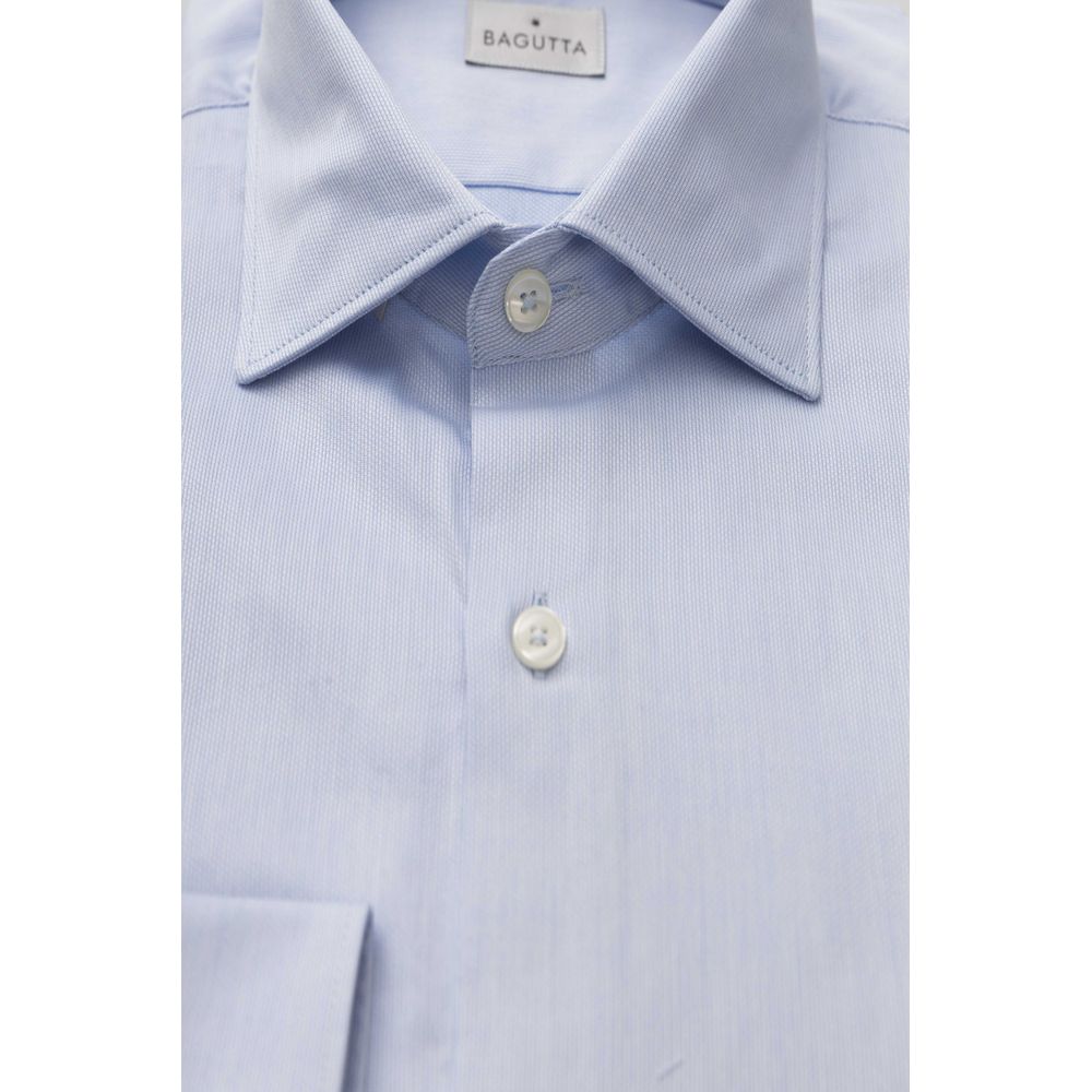 Light Blue Cotton Men Shirt - GlamHub Luxury and Icon Brand Clothing