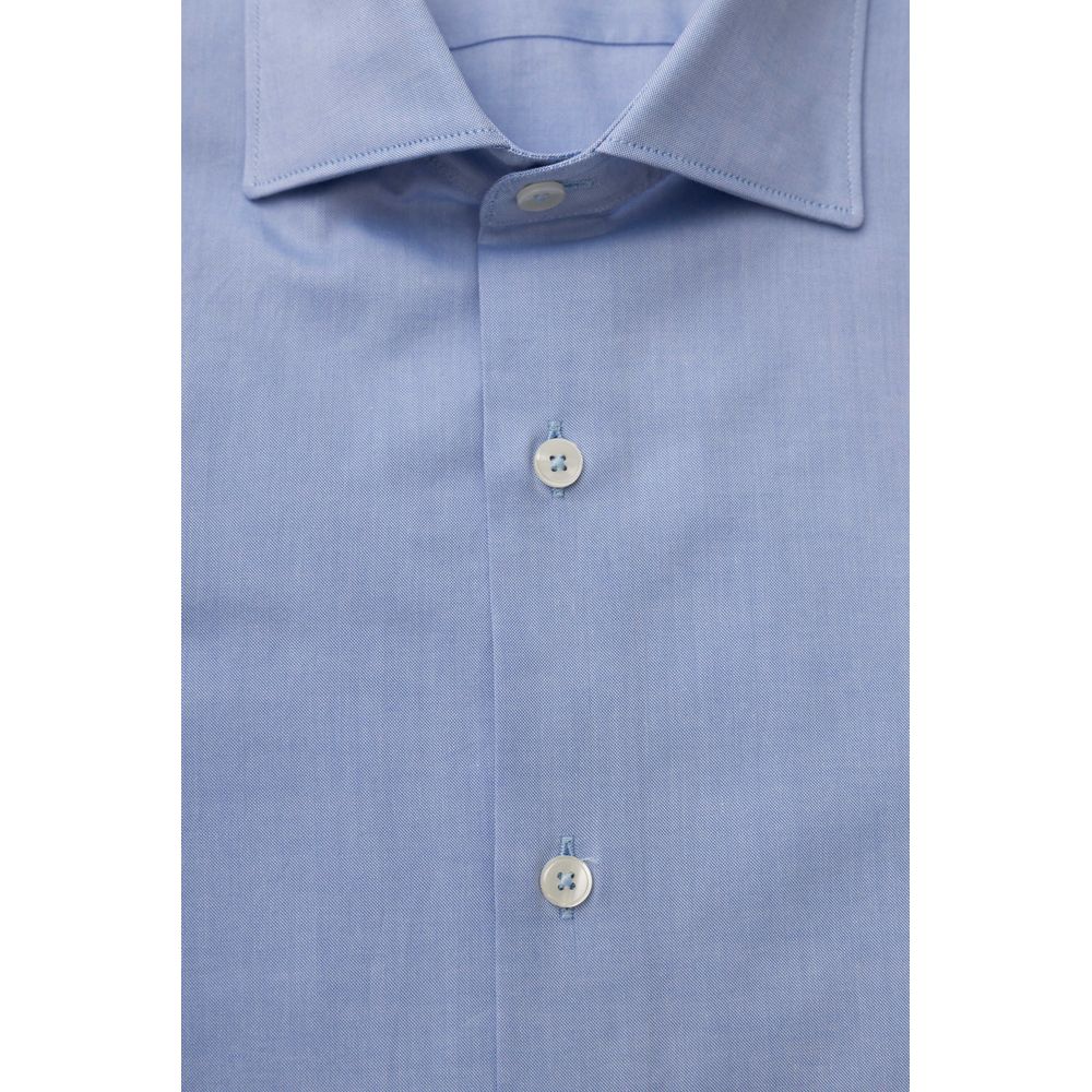 Light Blue Cotton Men Shirt - GlamHub Luxury and Icon Brand Clothing