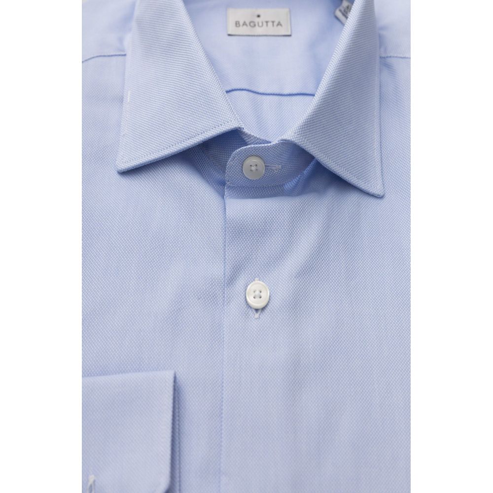 Light Blue Cotton Men Shirt - GlamHub Luxury and Icon Brand Clothing