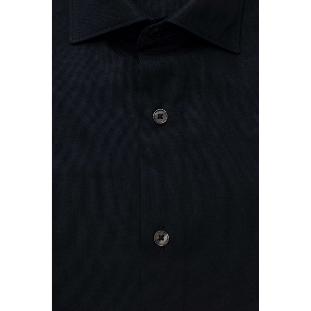 Blue Cotton Men Shirt - GlamHub Luxury and Icon Brand Clothing