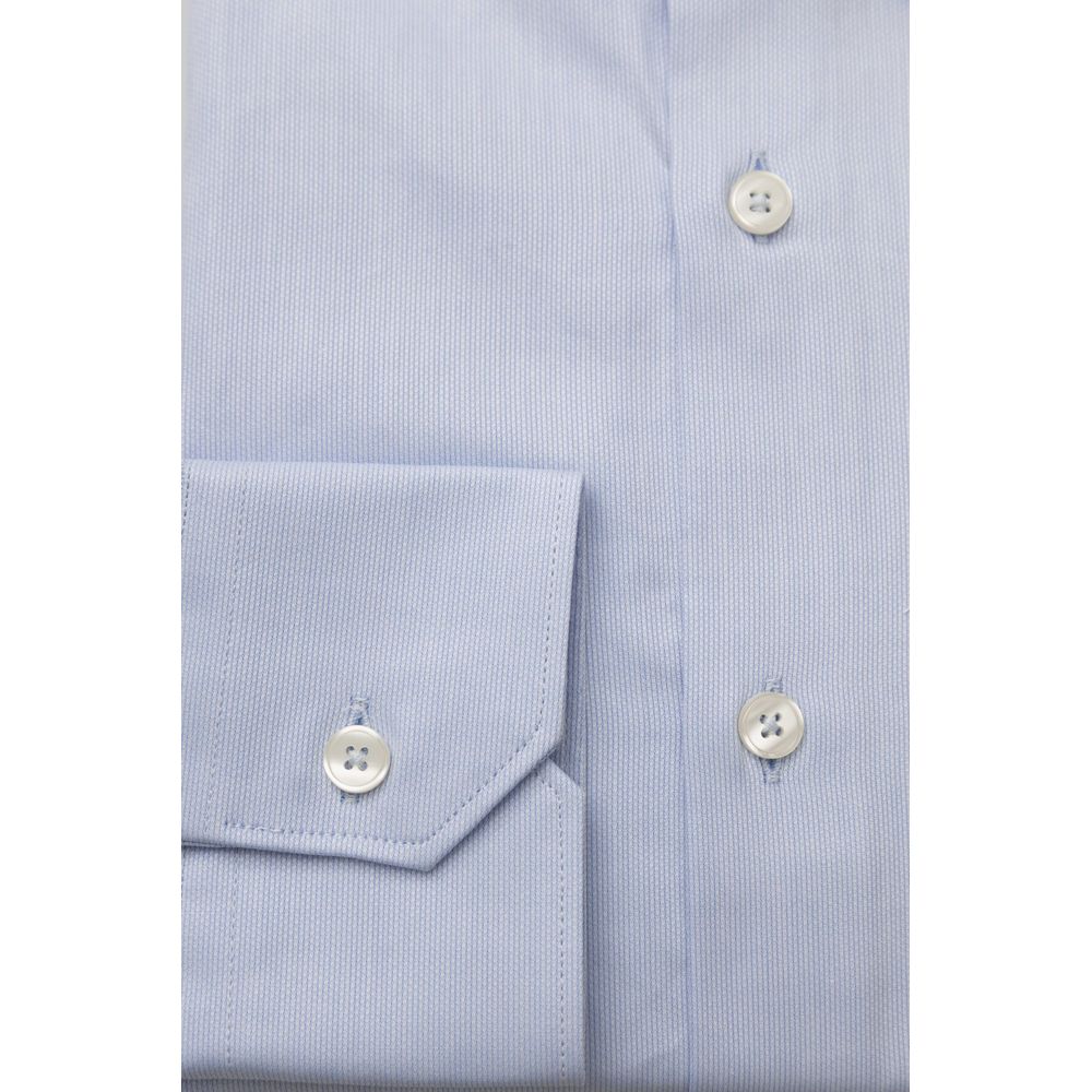 Light Blue Cotton Men Shirt - GlamHub Luxury and Icon Brand Clothing