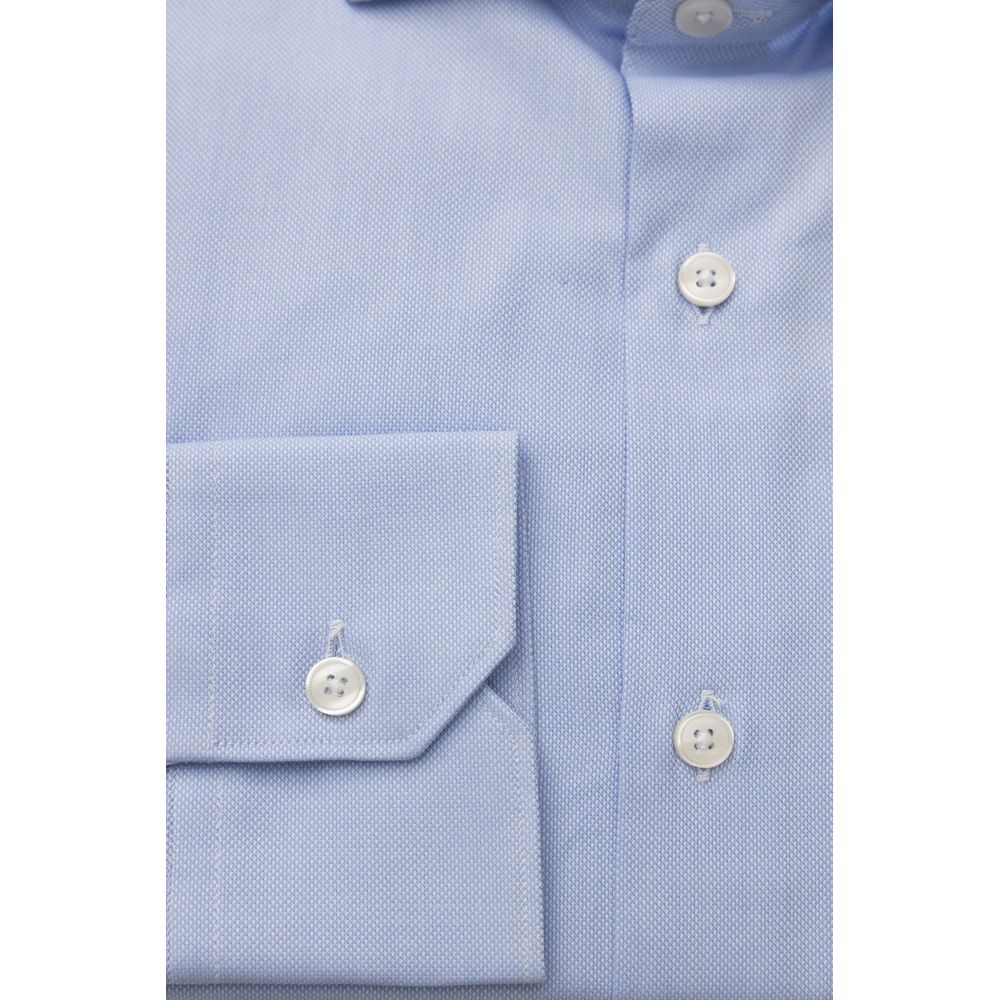 Light Blue Cotton Men Shirt - GlamHub Luxury and Icon Brand Clothing