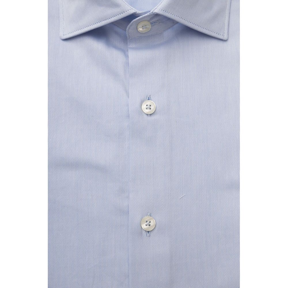 Light Blue Cotton Men Shirt - GlamHub Luxury and Icon Brand Clothing