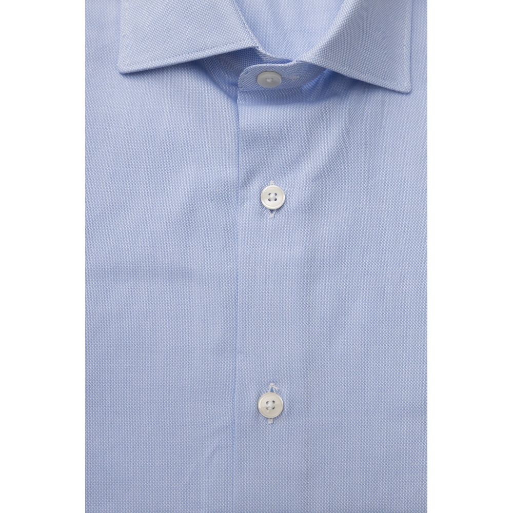 Light Blue Cotton Men Shirt - GlamHub Luxury and Icon Brand Clothing