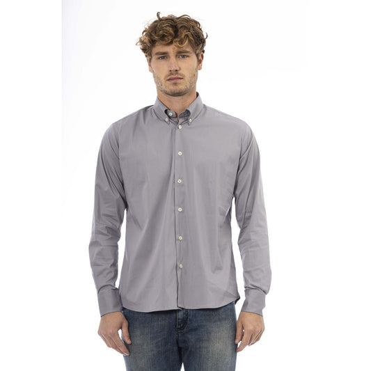 Gray Cotton Men Shirt - GlamHub Luxury and Icon Brand Clothing