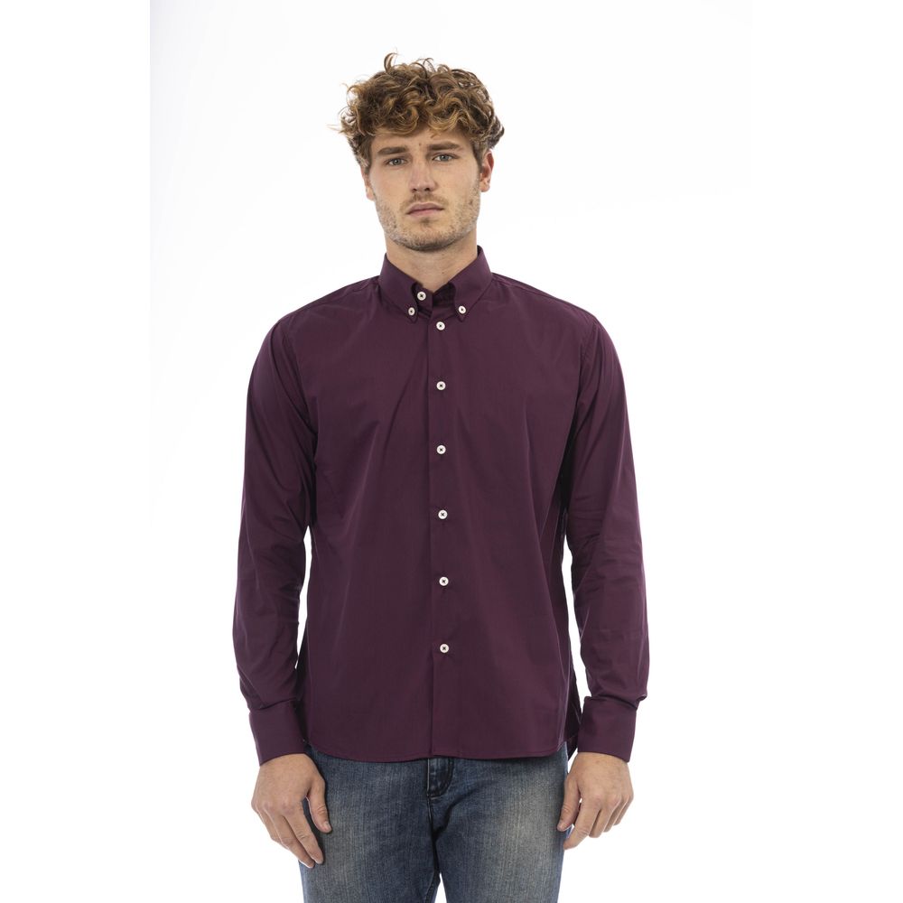 Burgundy Cotton Men Shirt - GlamHub Luxury and Icon Brand Clothing