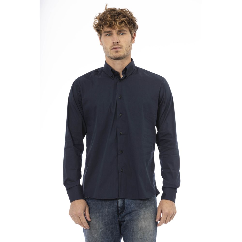 Blue Cotton Men Shirt - GlamHub Luxury and Icon Brand Clothing