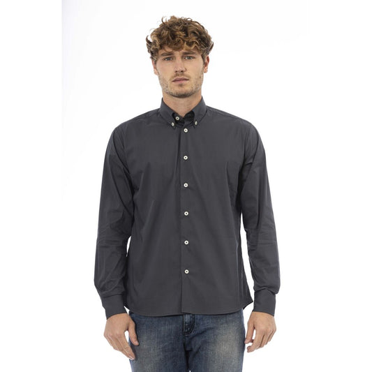 Gray Cotton Men Shirt - GlamHub Luxury and Icon Brand Clothing