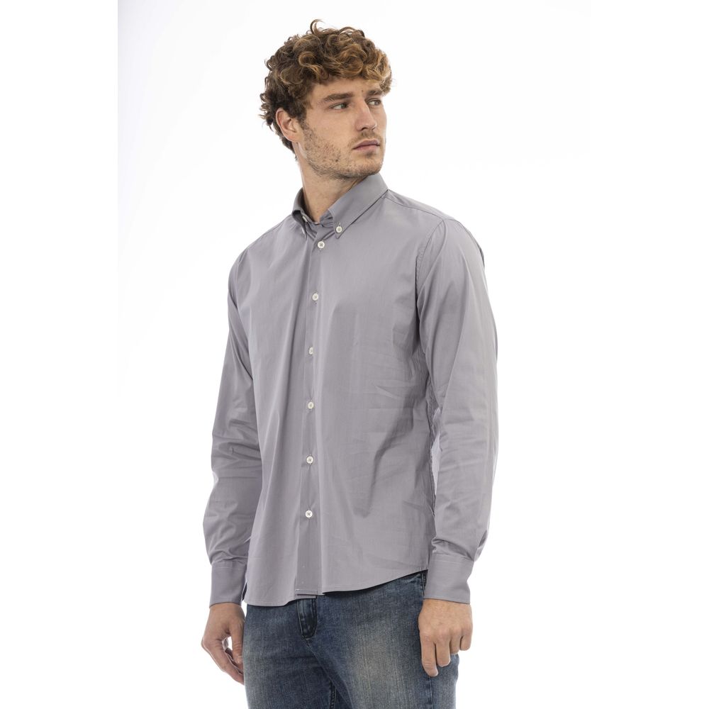 Gray Cotton Men Shirt - GlamHub Luxury and Icon Brand Clothing