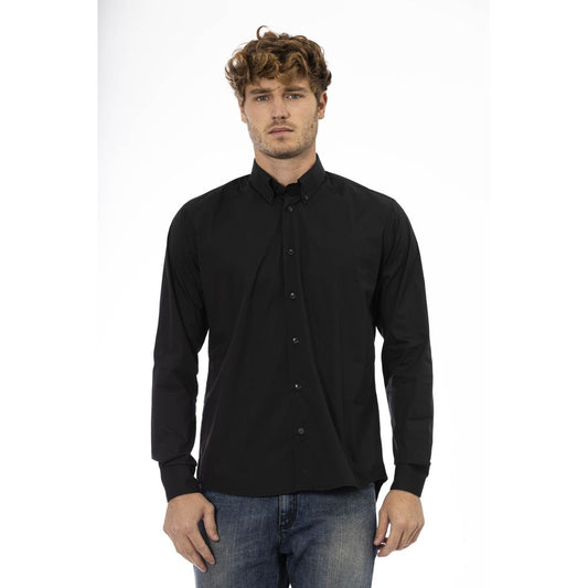 Black Cotton Men Shirt - GlamHub Luxury and Icon Brand Clothing