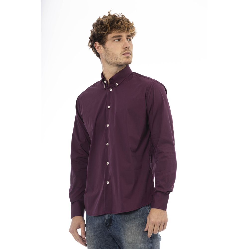 Burgundy Cotton Men Shirt - GlamHub Luxury and Icon Brand Clothing