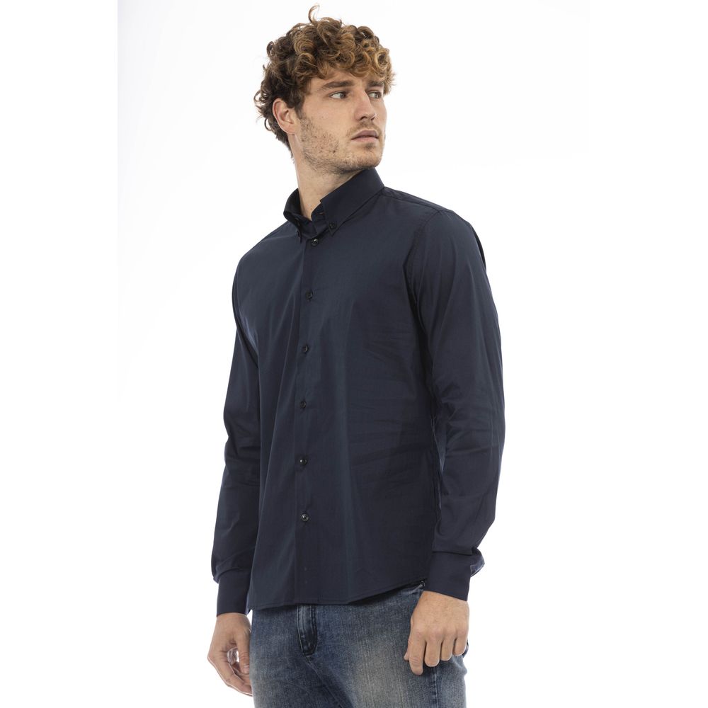 Blue Cotton Men Shirt - GlamHub Luxury and Icon Brand Clothing