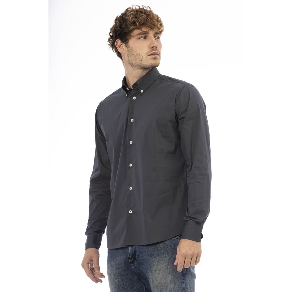 Gray Cotton Men Shirt - GlamHub Luxury and Icon Brand Clothing