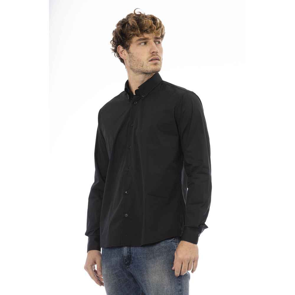 Black Cotton Men Shirt - GlamHub Luxury and Icon Brand Clothing