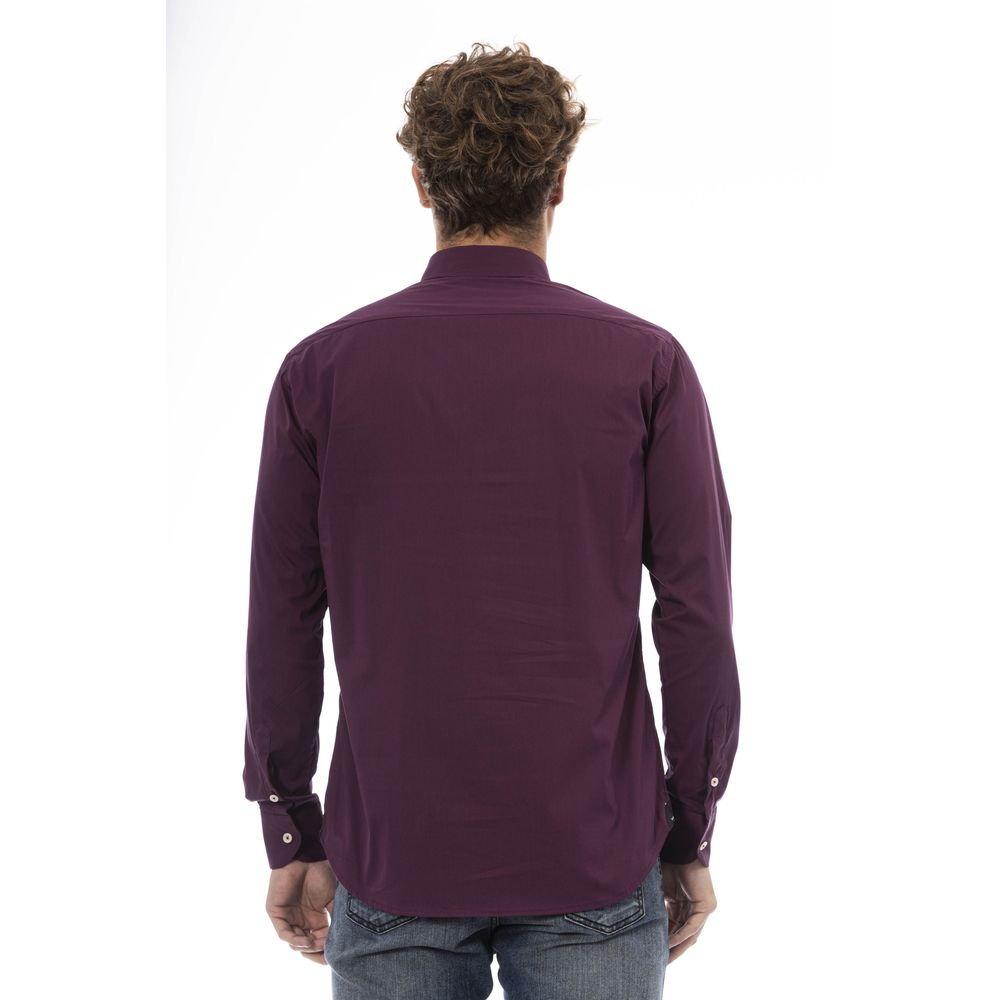 Burgundy Cotton Men Shirt - GlamHub Luxury and Icon Brand Clothing