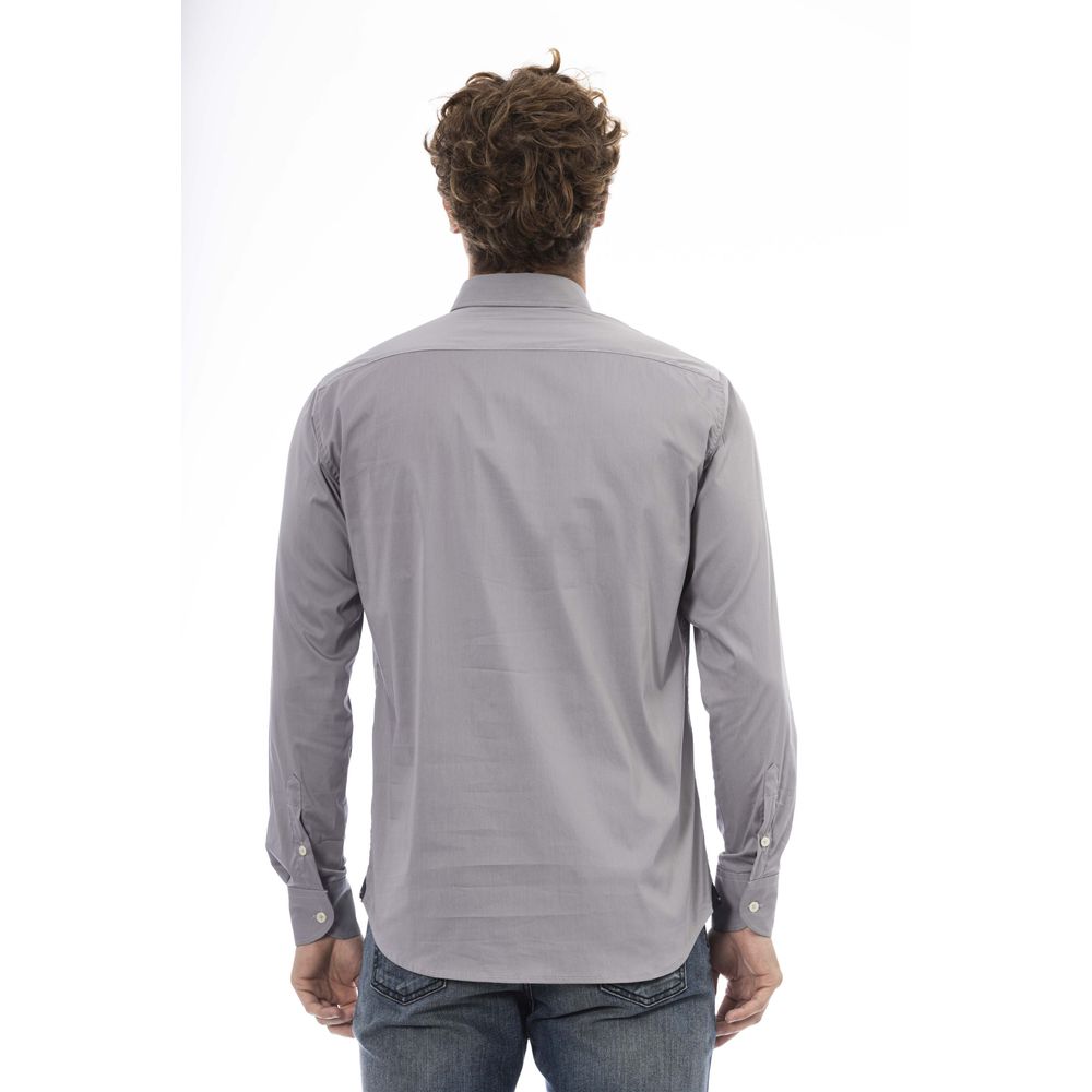 Gray Cotton Men Shirt - GlamHub Luxury and Icon Brand Clothing