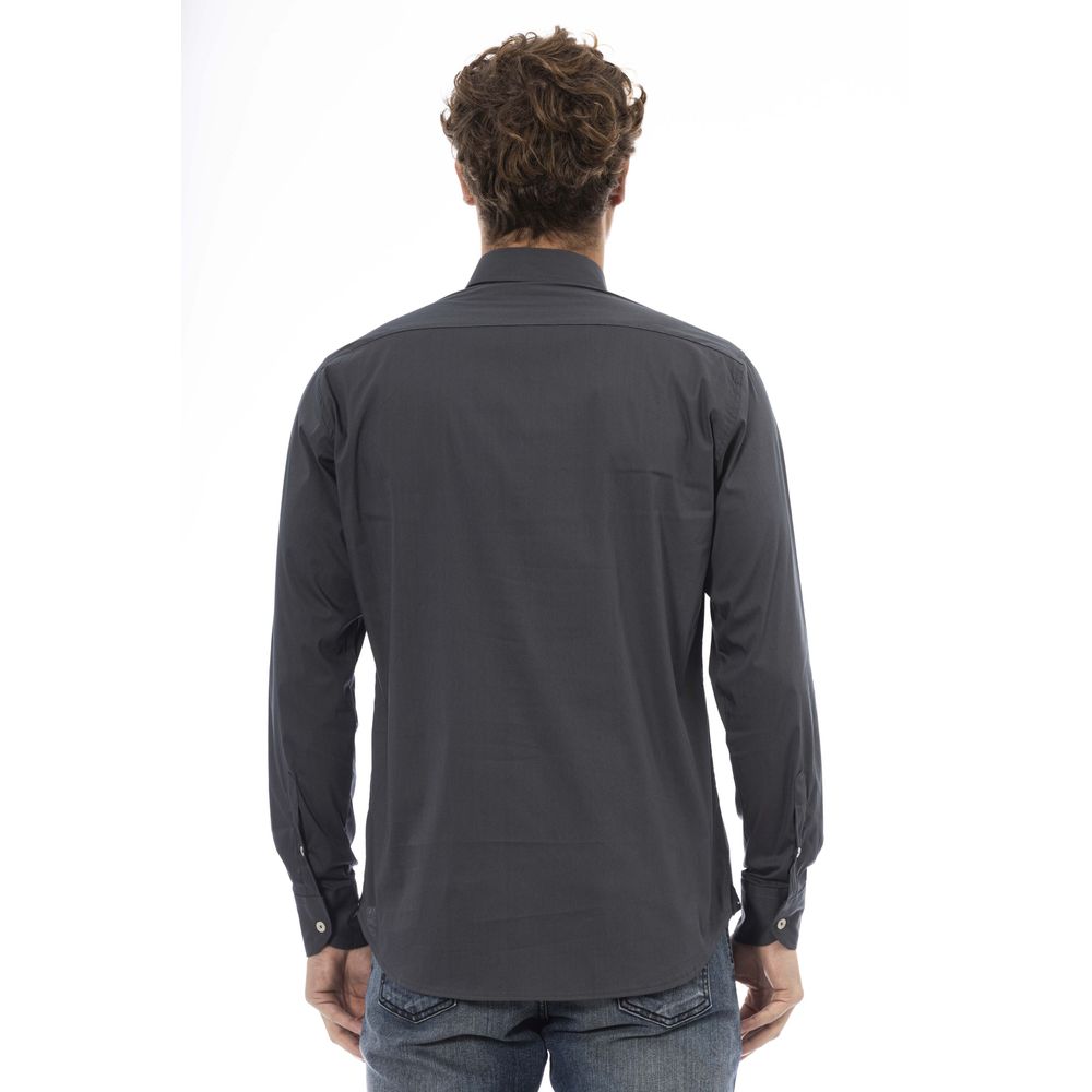 Gray Cotton Men Shirt - GlamHub Luxury and Icon Brand Clothing