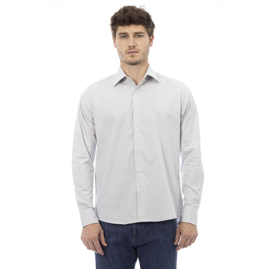 Gray Cotton Men Shirt - GlamHub Luxury and Icon Brand Clothing