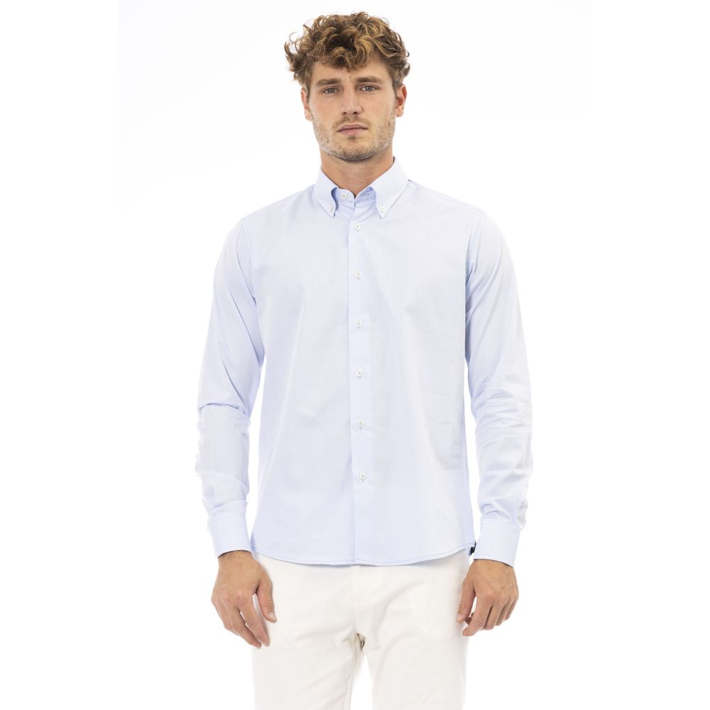 Light Blue Cotton Men Shirt - GlamHub Luxury and Icon Brand Clothing