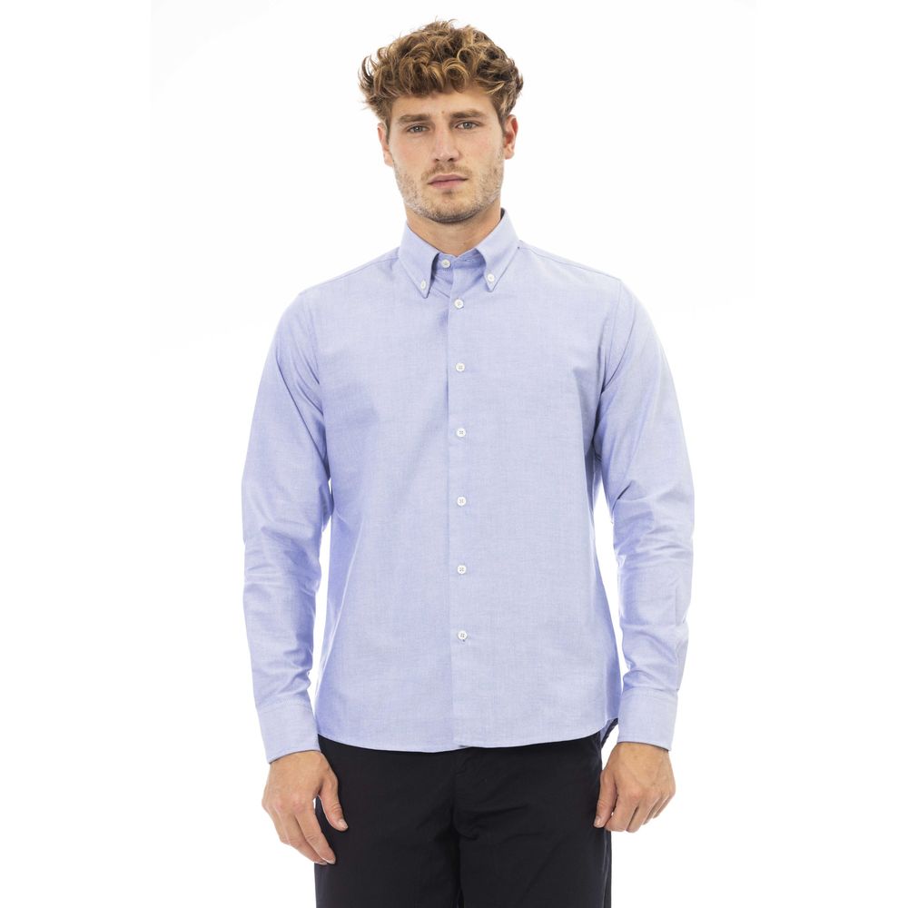 Blue Cotton Men Shirt - GlamHub Luxury and Icon Brand Clothing