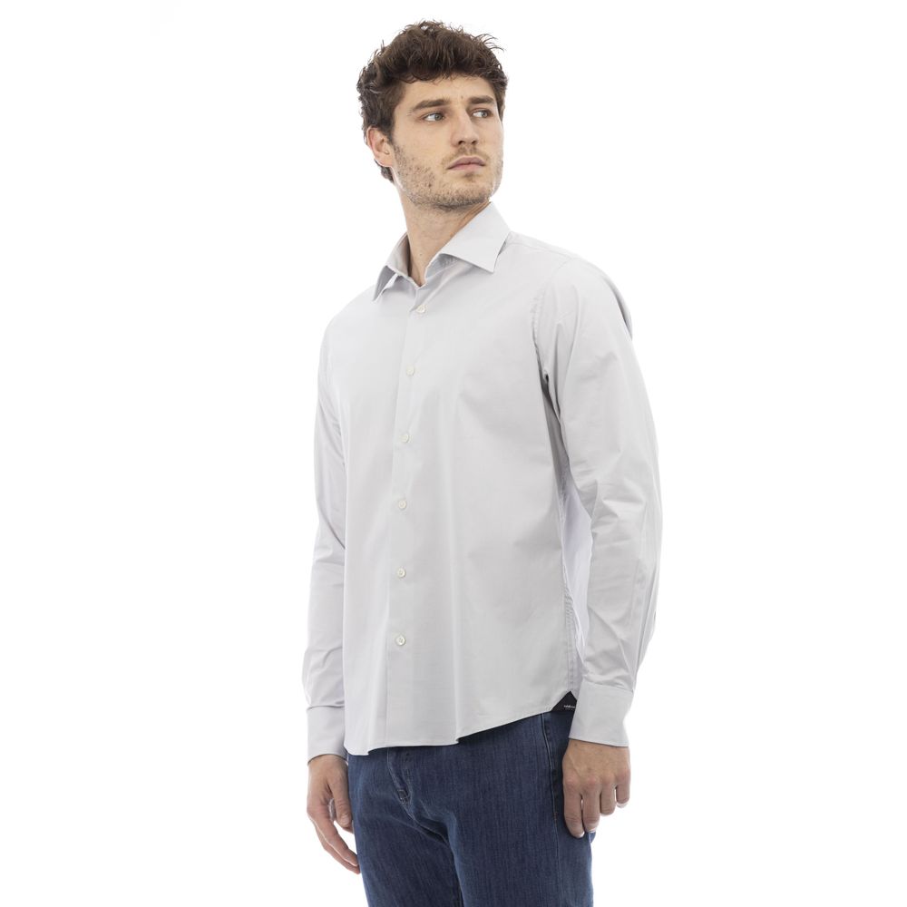 Gray Cotton Men Shirt - GlamHub Luxury and Icon Brand Clothing