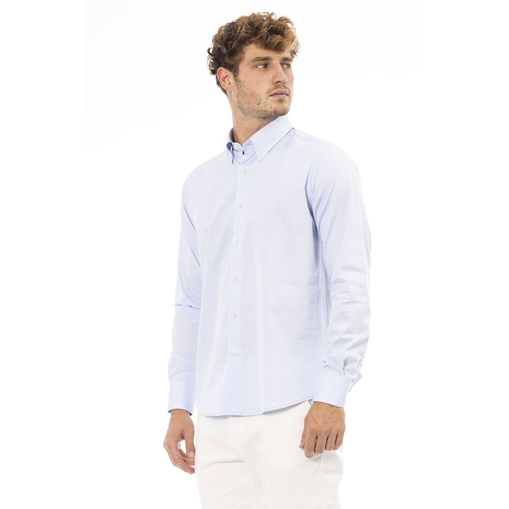 Light Blue Cotton Men Shirt - GlamHub Luxury and Icon Brand Clothing