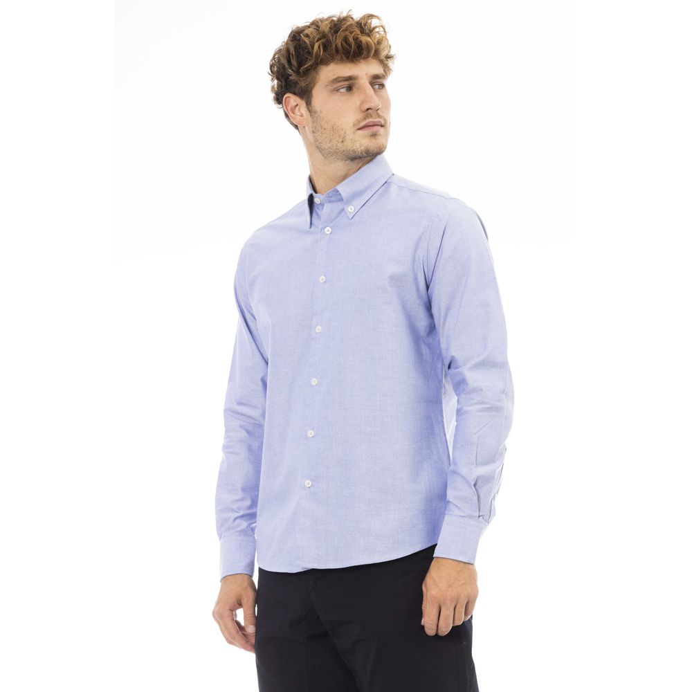 Blue Cotton Men Shirt - GlamHub Luxury and Icon Brand Clothing